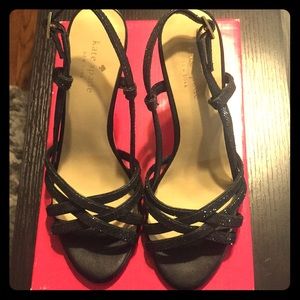 Kate Spade Sz8 Debbie Black Glitter Strappy Sandal